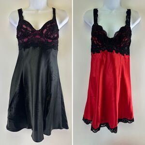 Victorias Secret Chemise Lot Of 2 Satin Lace Red Black Purple Babydoll Small